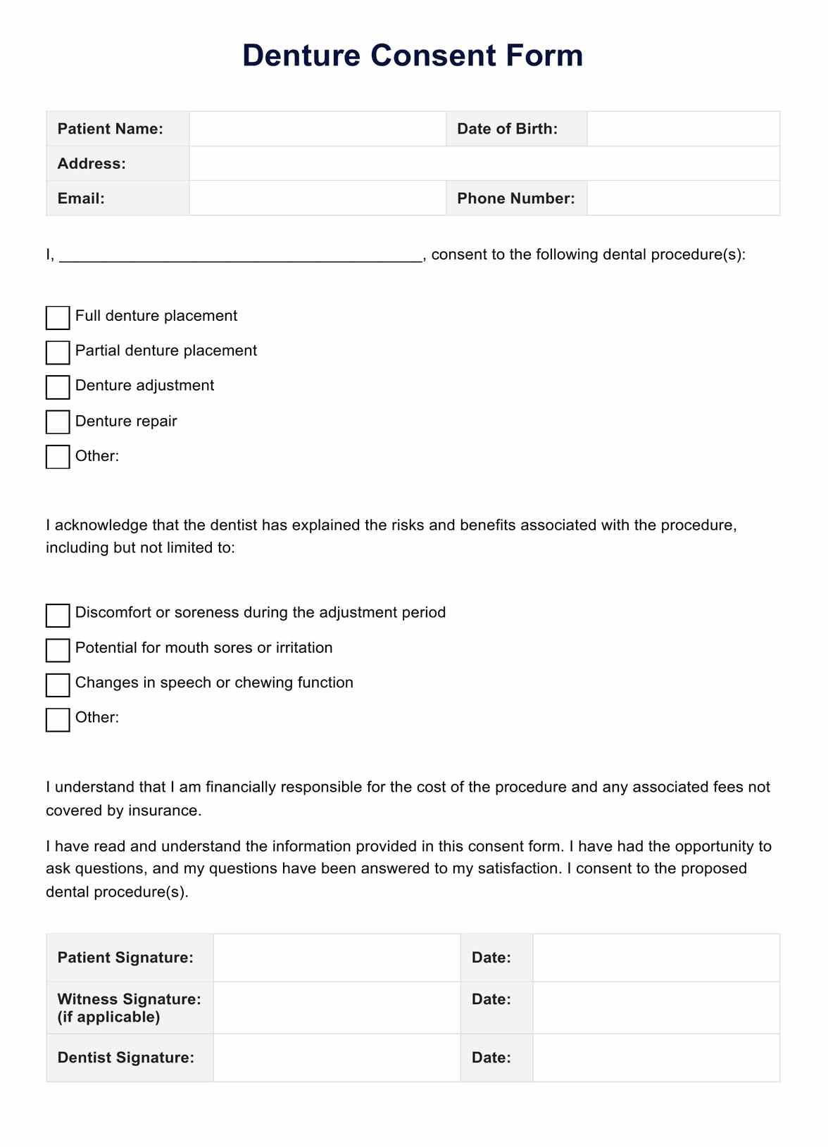 Denture Consent Form PDF Example