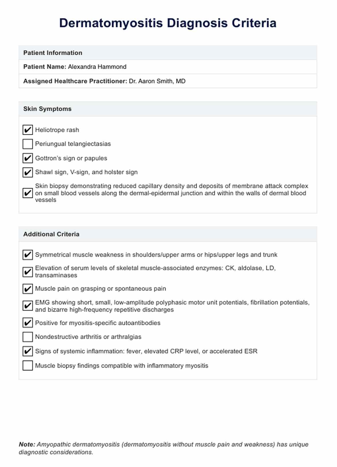 Dermatomyositis Diagnosis Criteria PDF Example