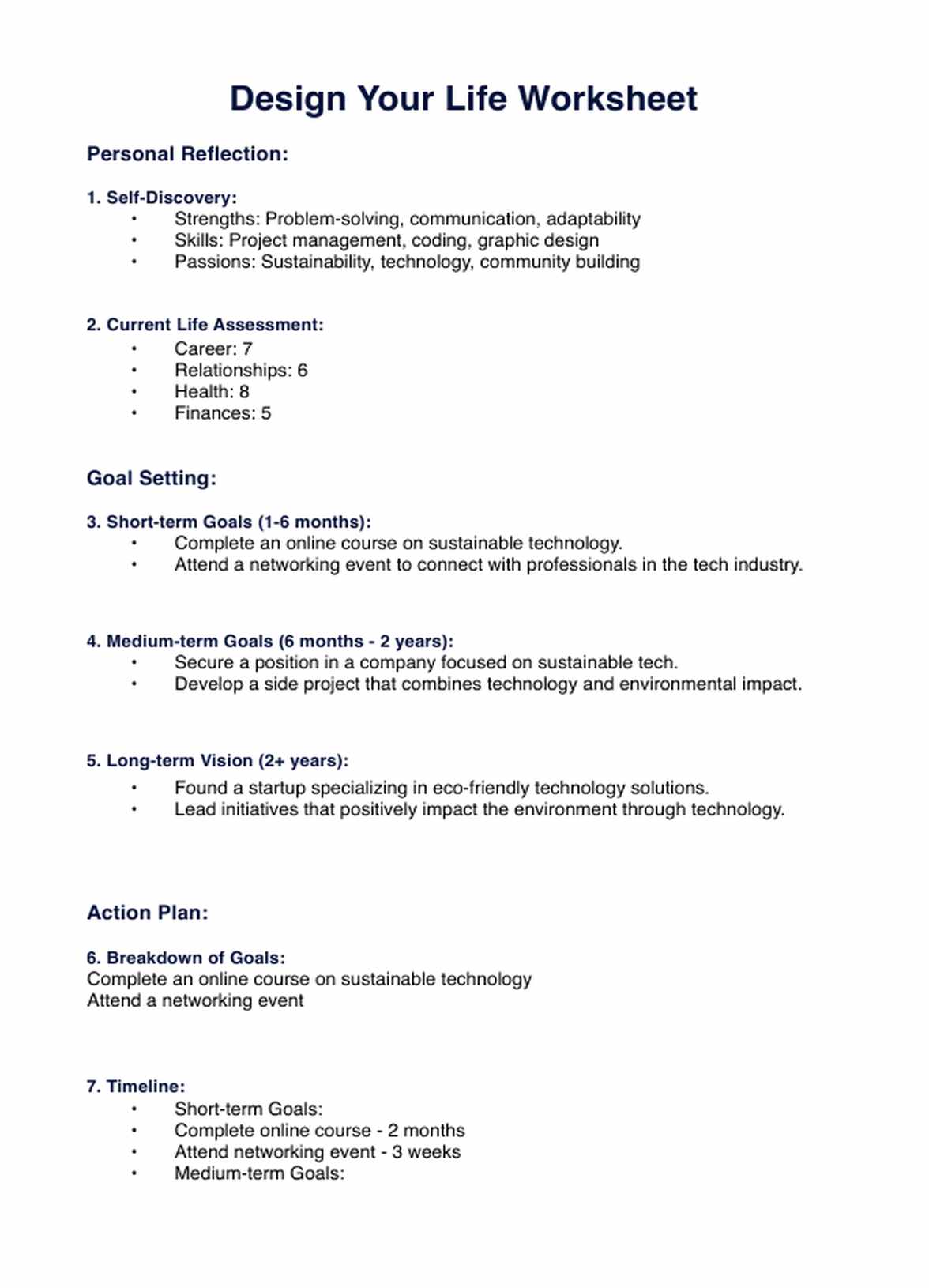 Design Your Life Worksheets PDF Example