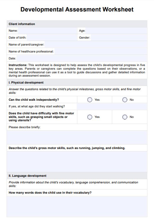 Developmental Assessments PDF Example