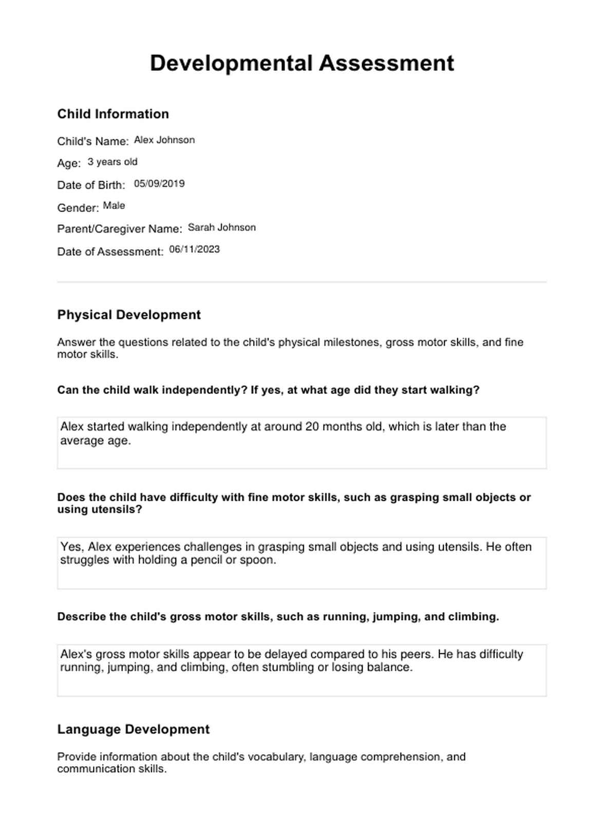 Developmental Assessments PDF Example