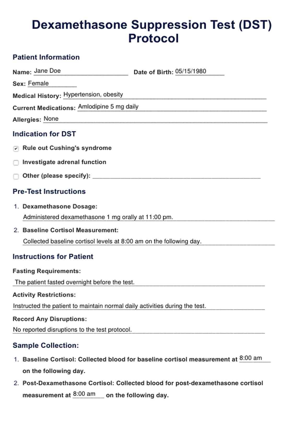 Dexamethasone Suppression Test PDF Example