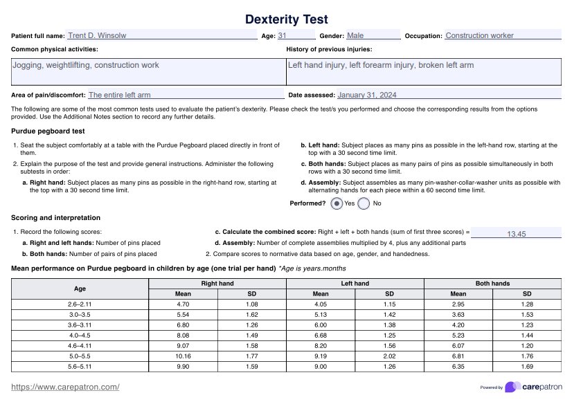 Test de destreza PDF Example