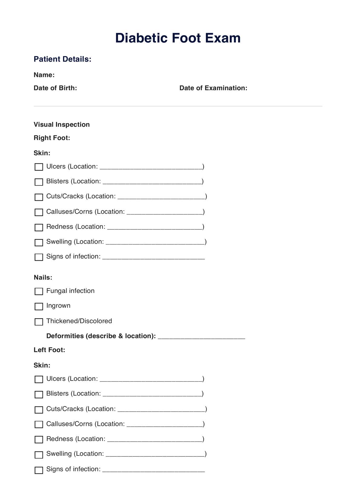 Diabetic Foot Exam PDF Example