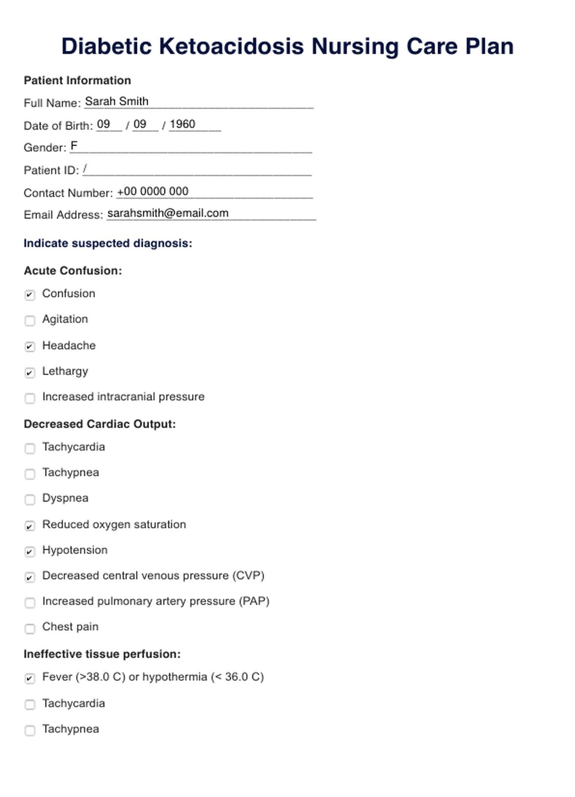 DKA Nursing Care Plan PDF Example