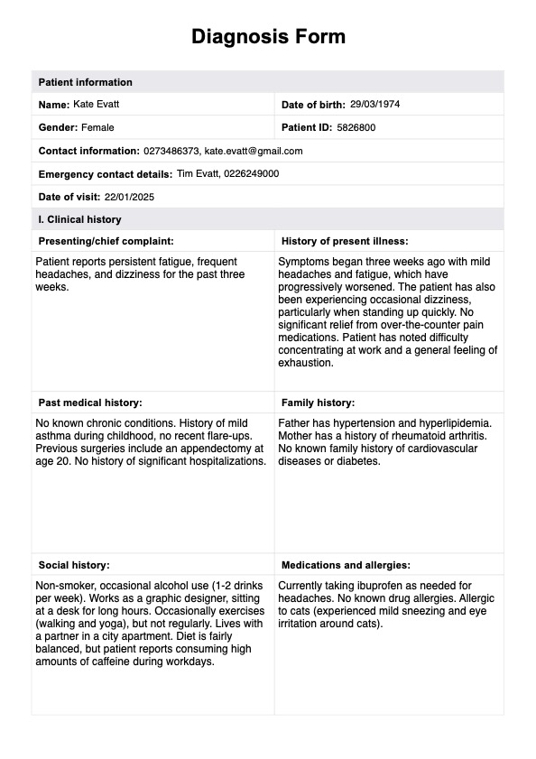 Diagnosis Template PDF Example