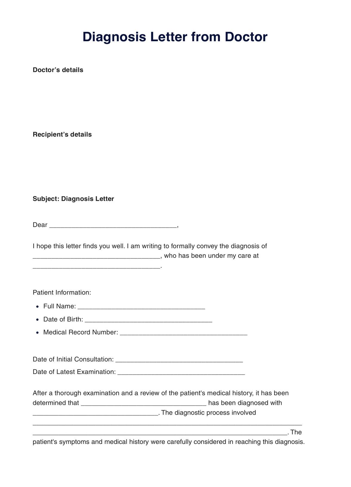 Diagnosis Letter from Doctor PDF Example