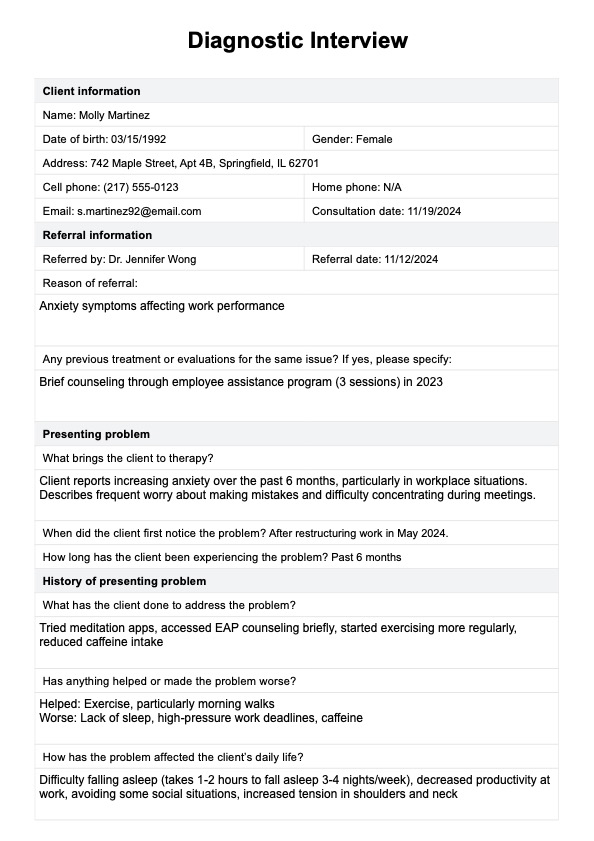 Diagnostic Interview PDF Example