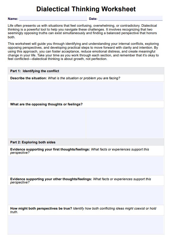 Dialectical Thinking Worksheet PDF Example