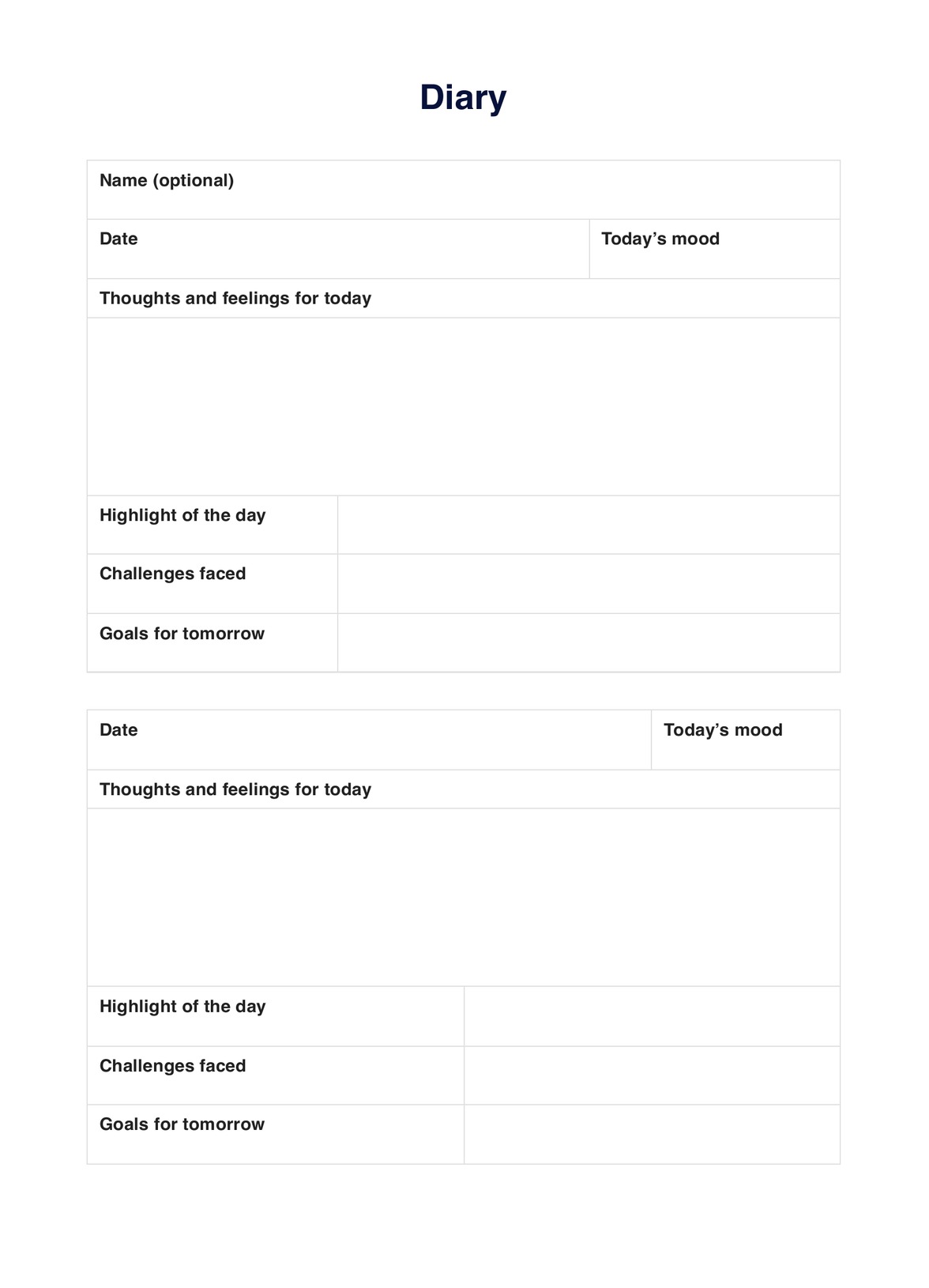 Diary Template PDF Example