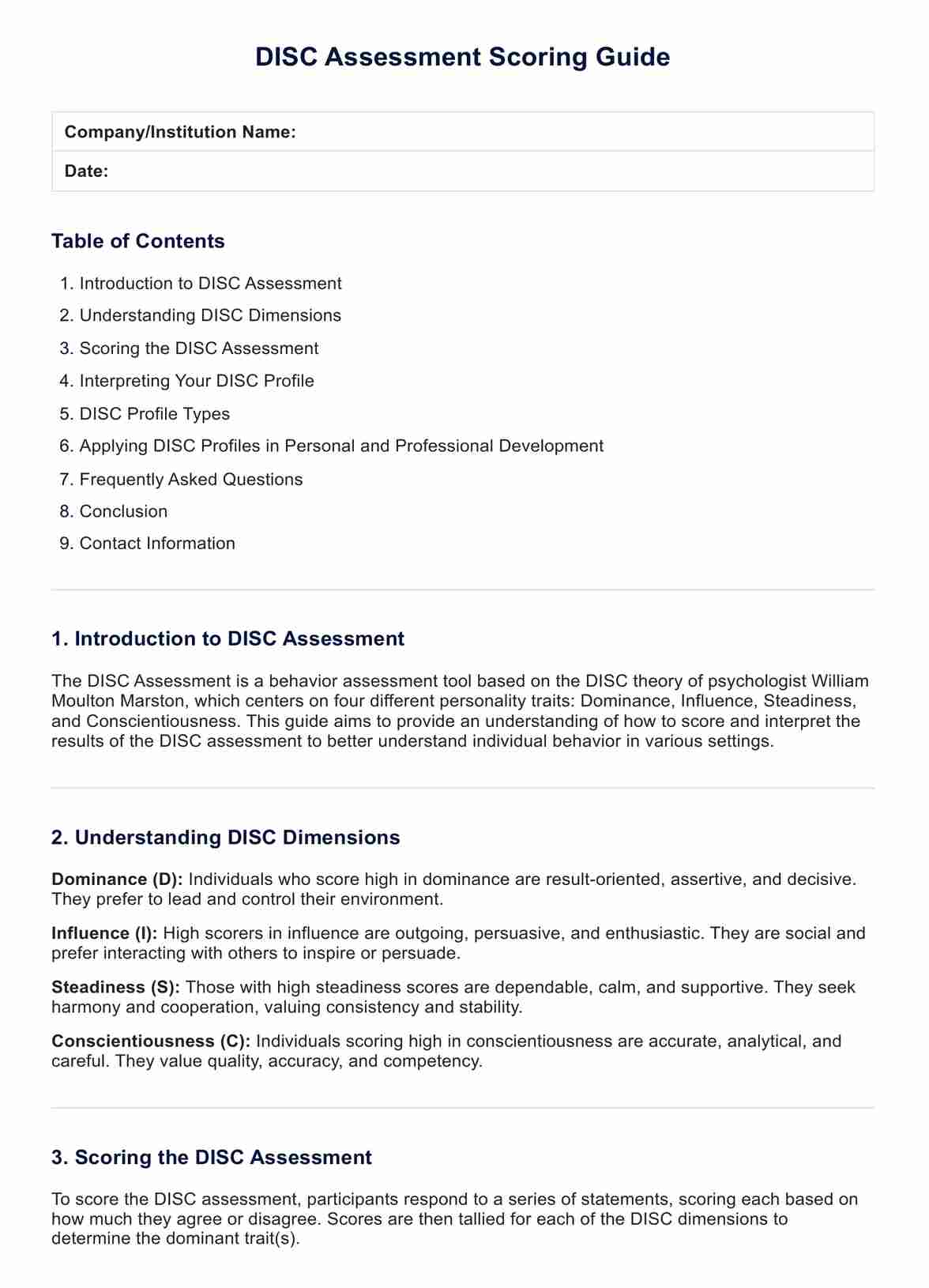 DISC Assessment Scoring Guide PDF PDF Example