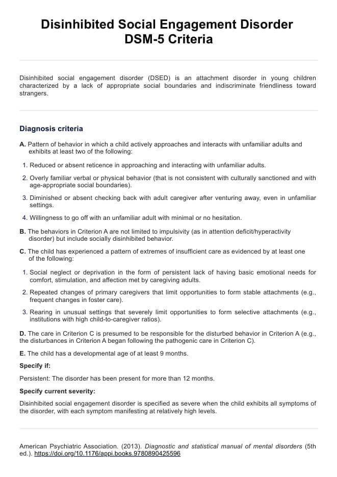 Disinhibited Social Engagement Disorder DSM-5 Criteria PDF Example