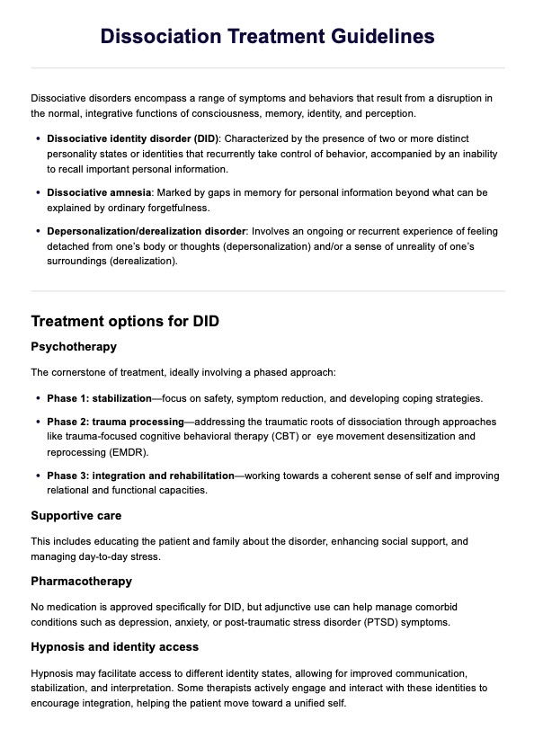 Dissociation Treatment Guidelines PDF Example