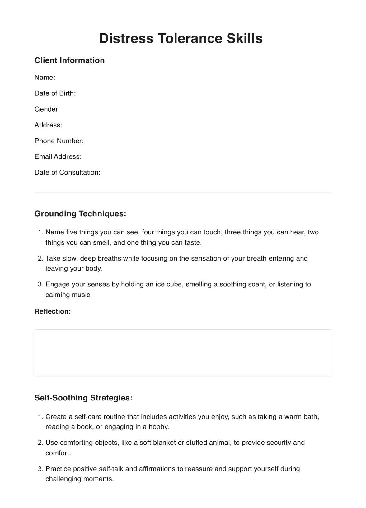 Distress Tolerance Skills PDF PDF Example
