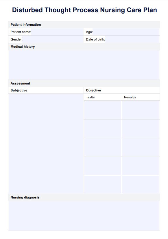 Pflegeplan für gestörte Denkprozesse PDF Example