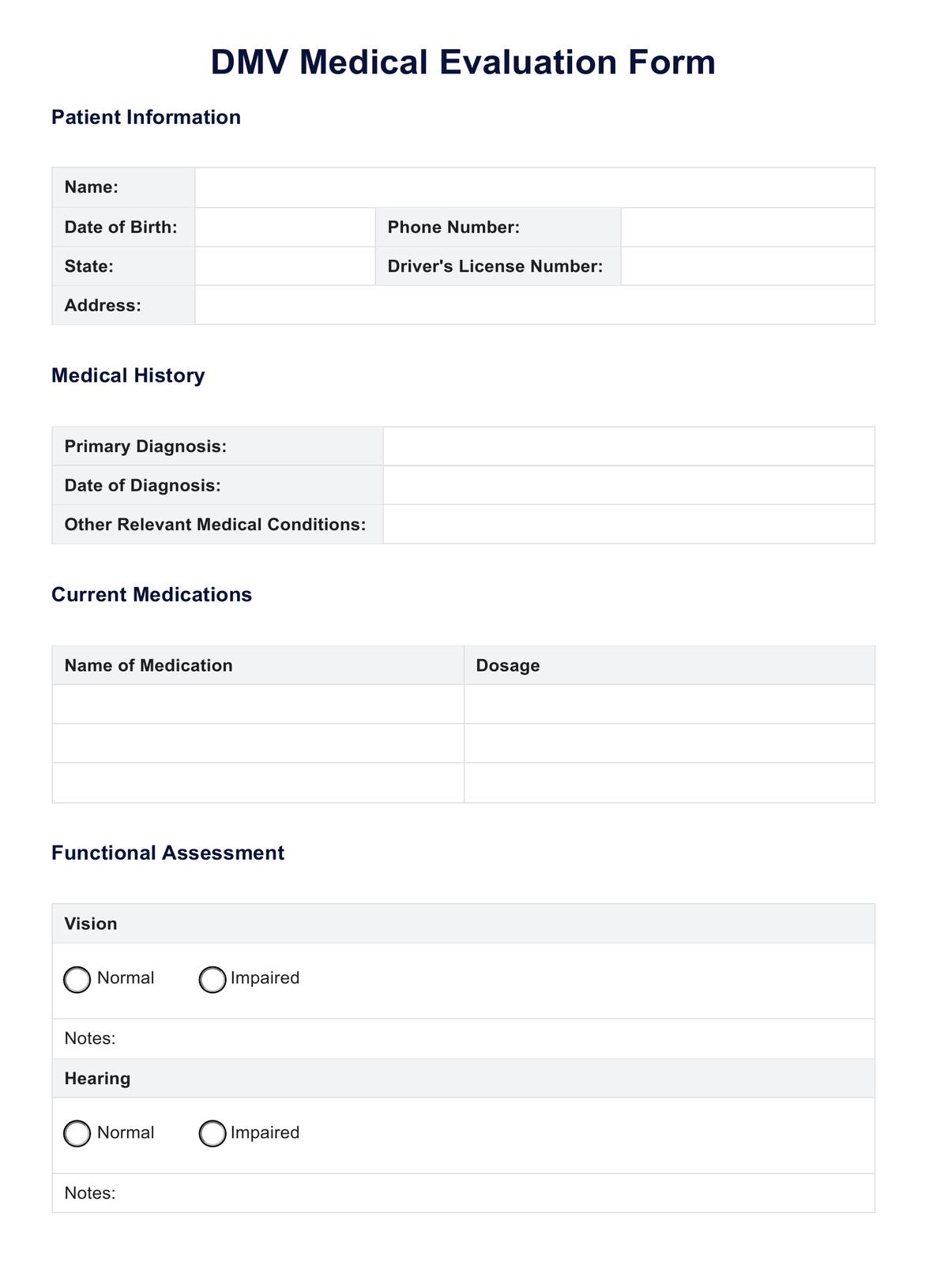 DMV Medical Evaluation Form PDF Example