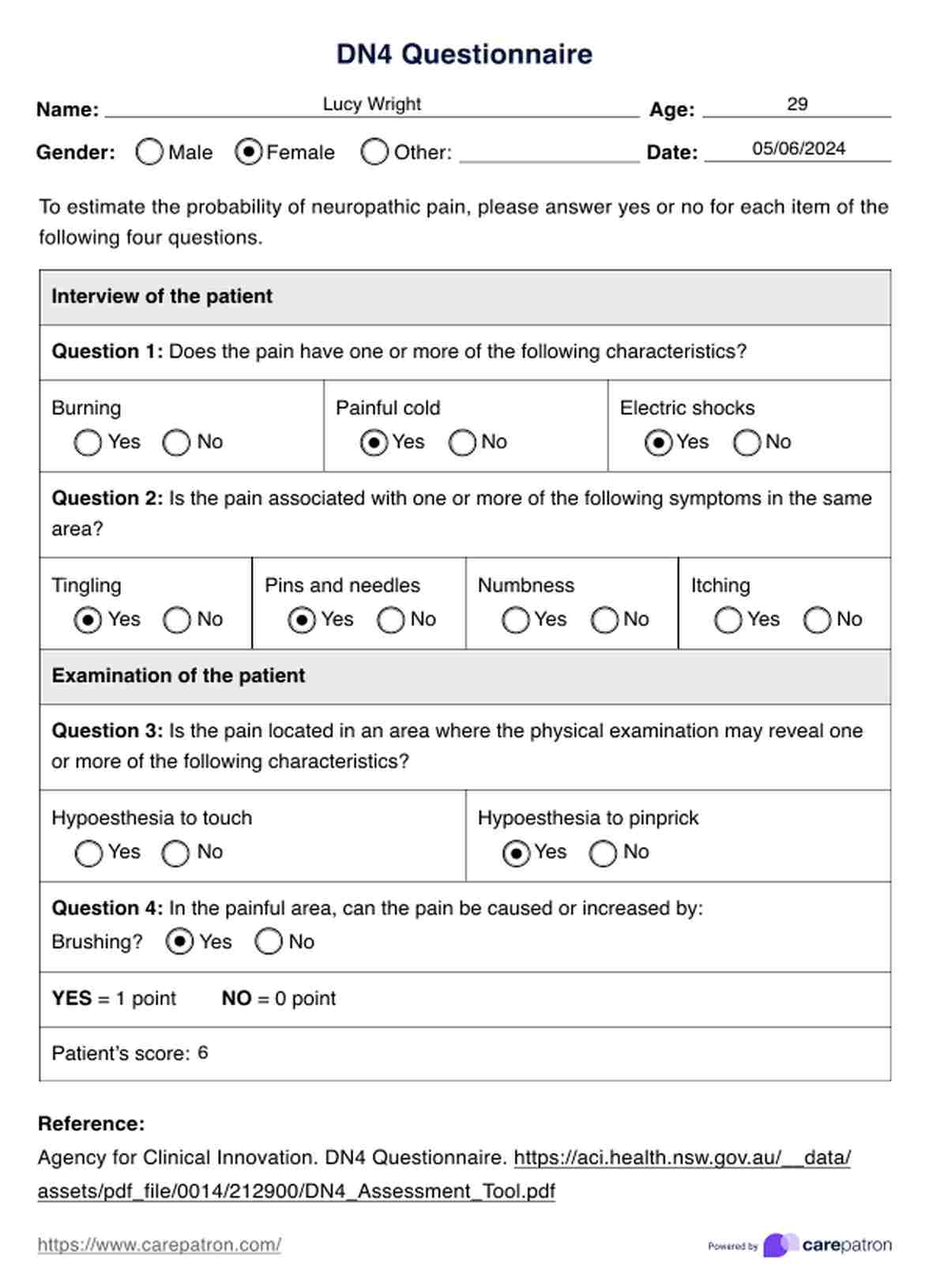 Cuestionario DN4 PDF Example