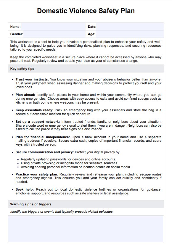 Plan de seguridad contra la violencia doméstica PDF Example