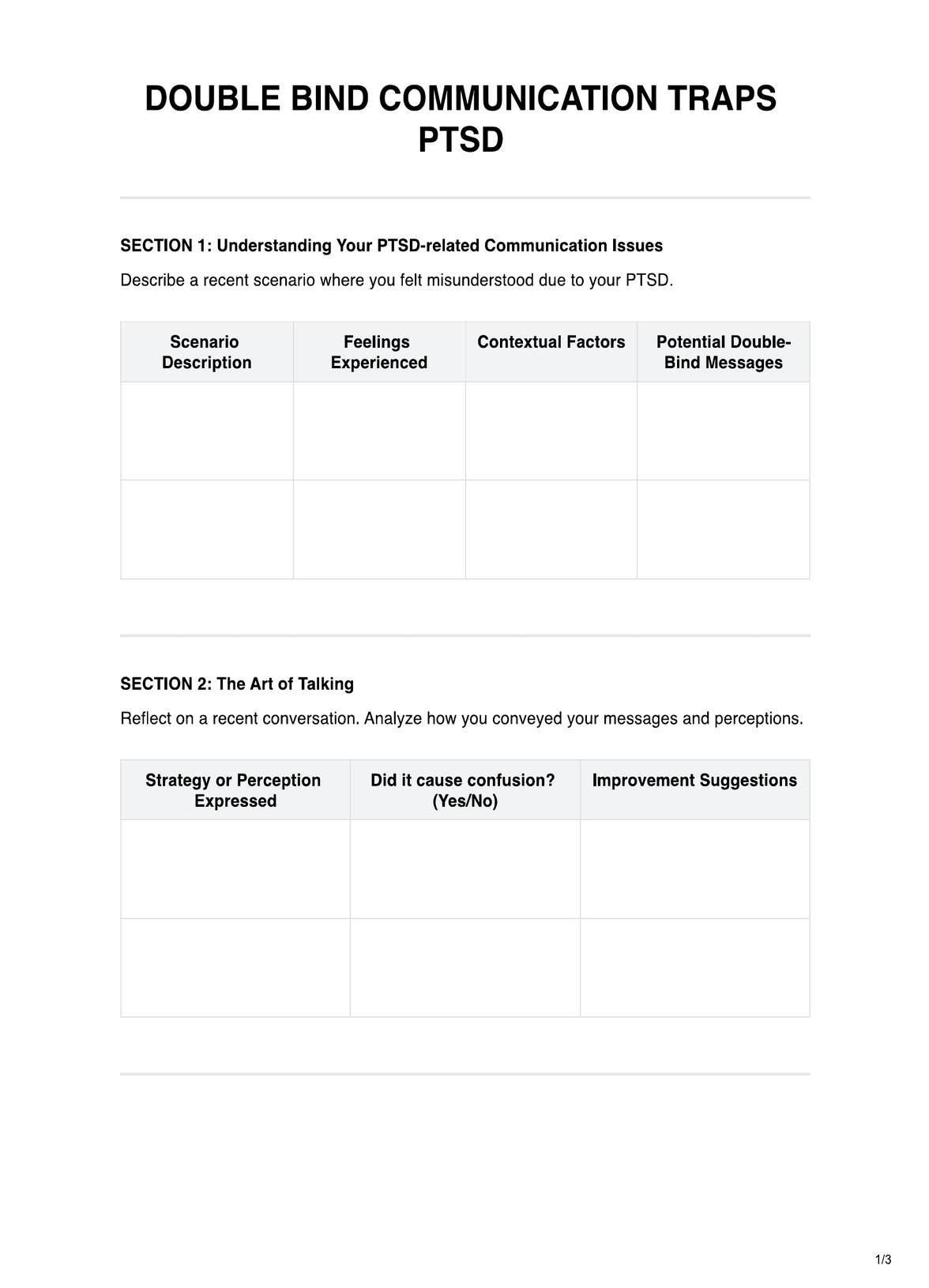 Double Bind Communication Traps PTSD Worksheet PDF Example