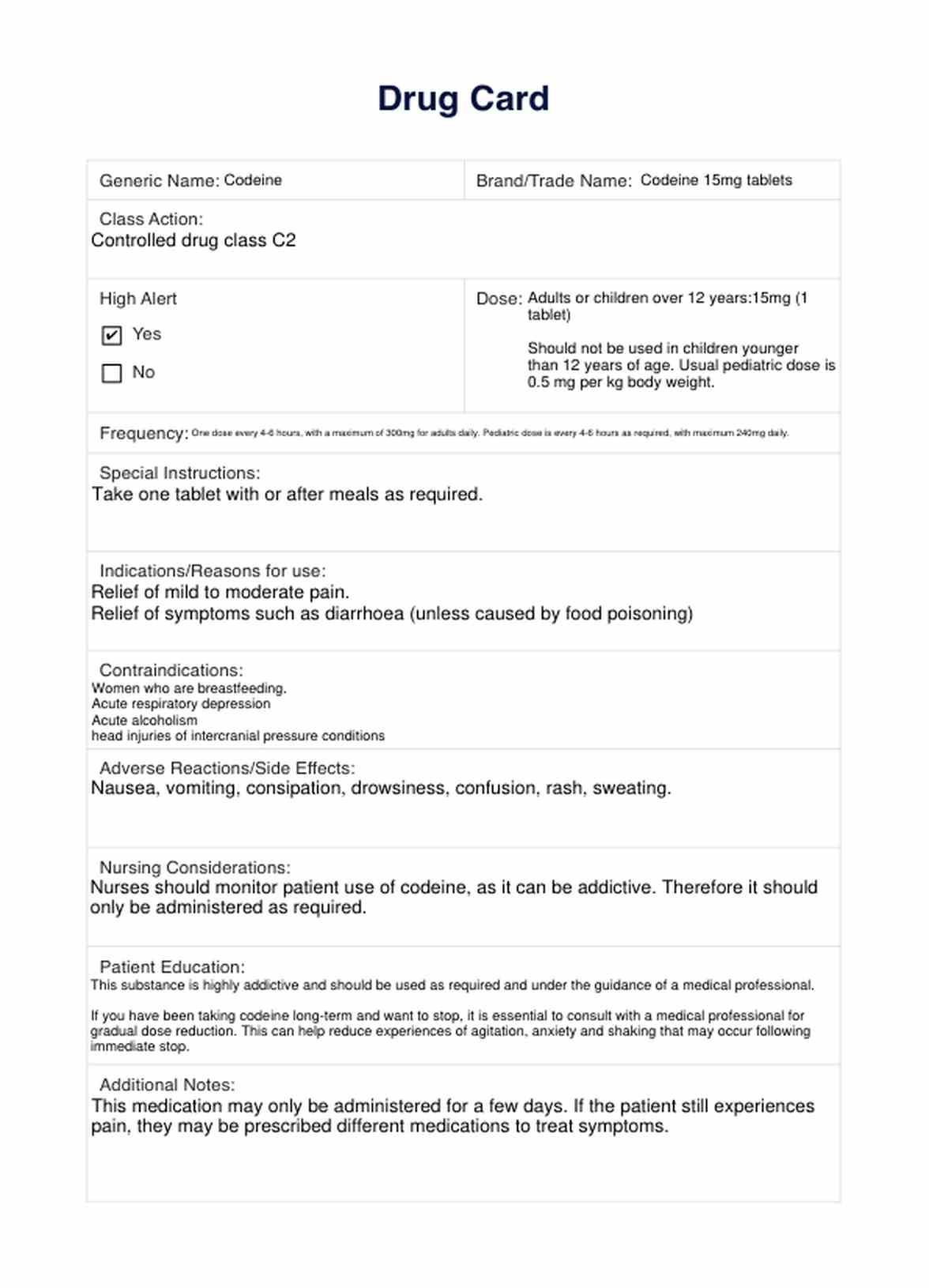 Drug Card Template PDF Example