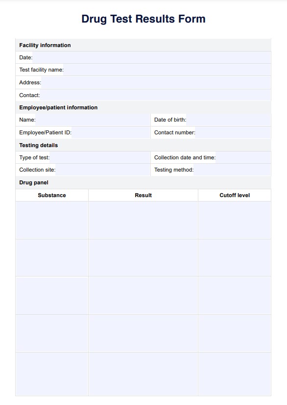 Drug Test Results Form PDF Example