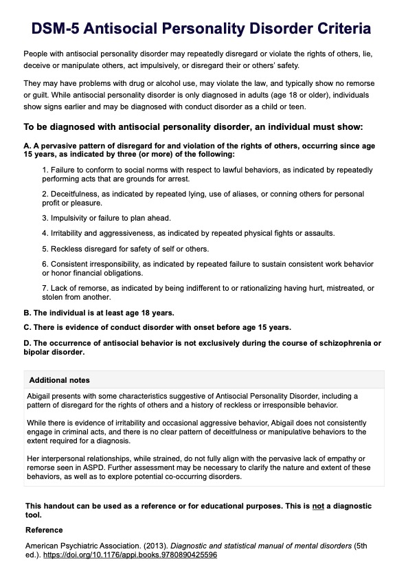 DSM 5 Antisocial Personality Disorder PDF Example