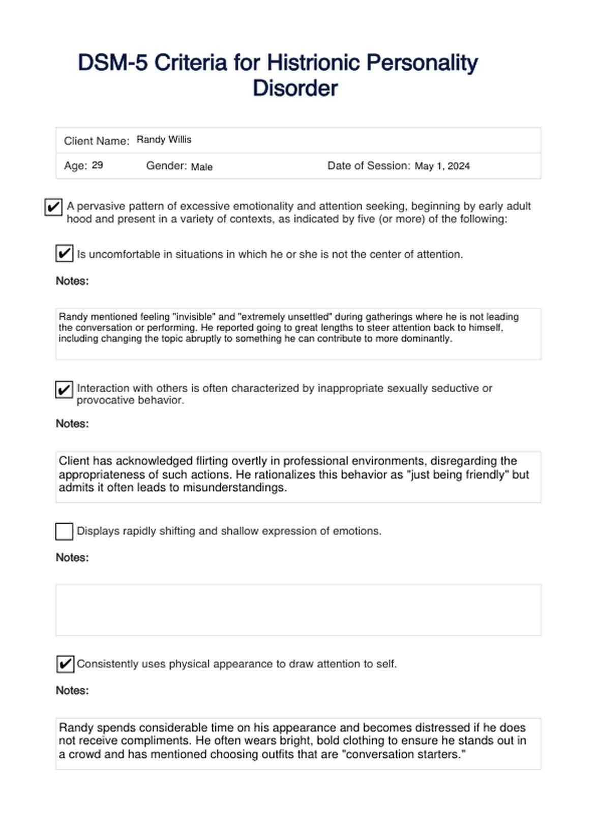 Histrionic Personality Disorder DSM 5 PDF PDF Example