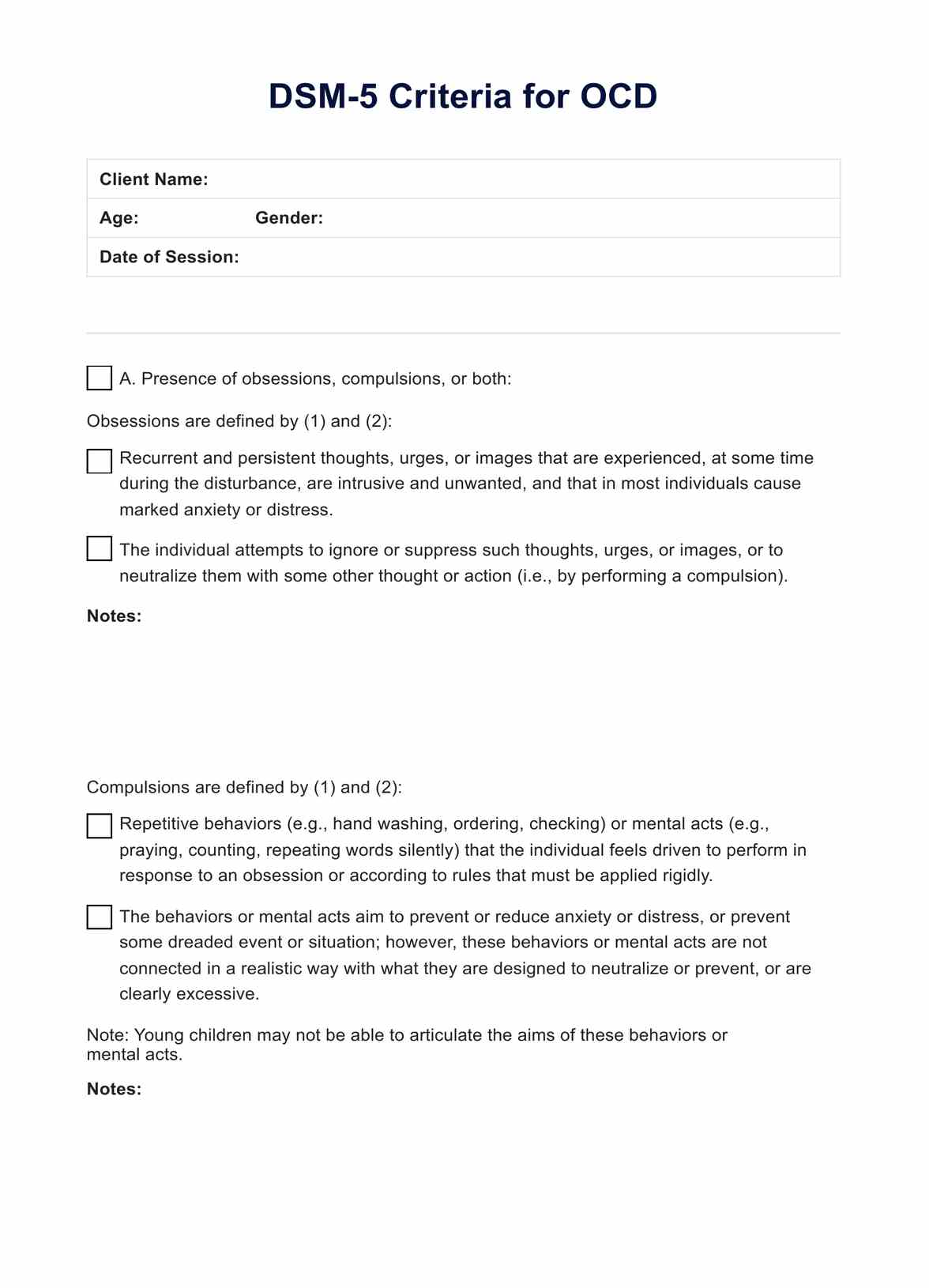 DSM 5 Criteria for OCD PDF Example
