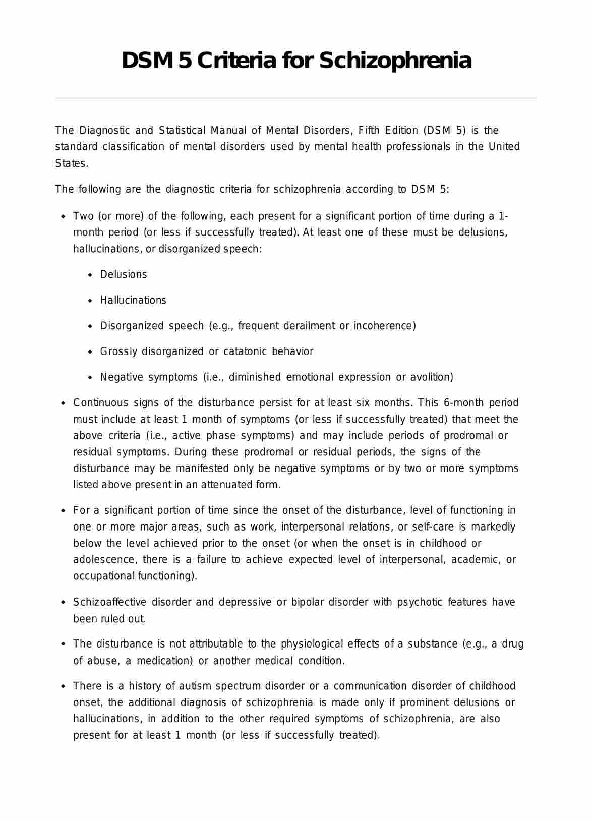 DSM 5 Criteria for Schizophrenia PDF Example