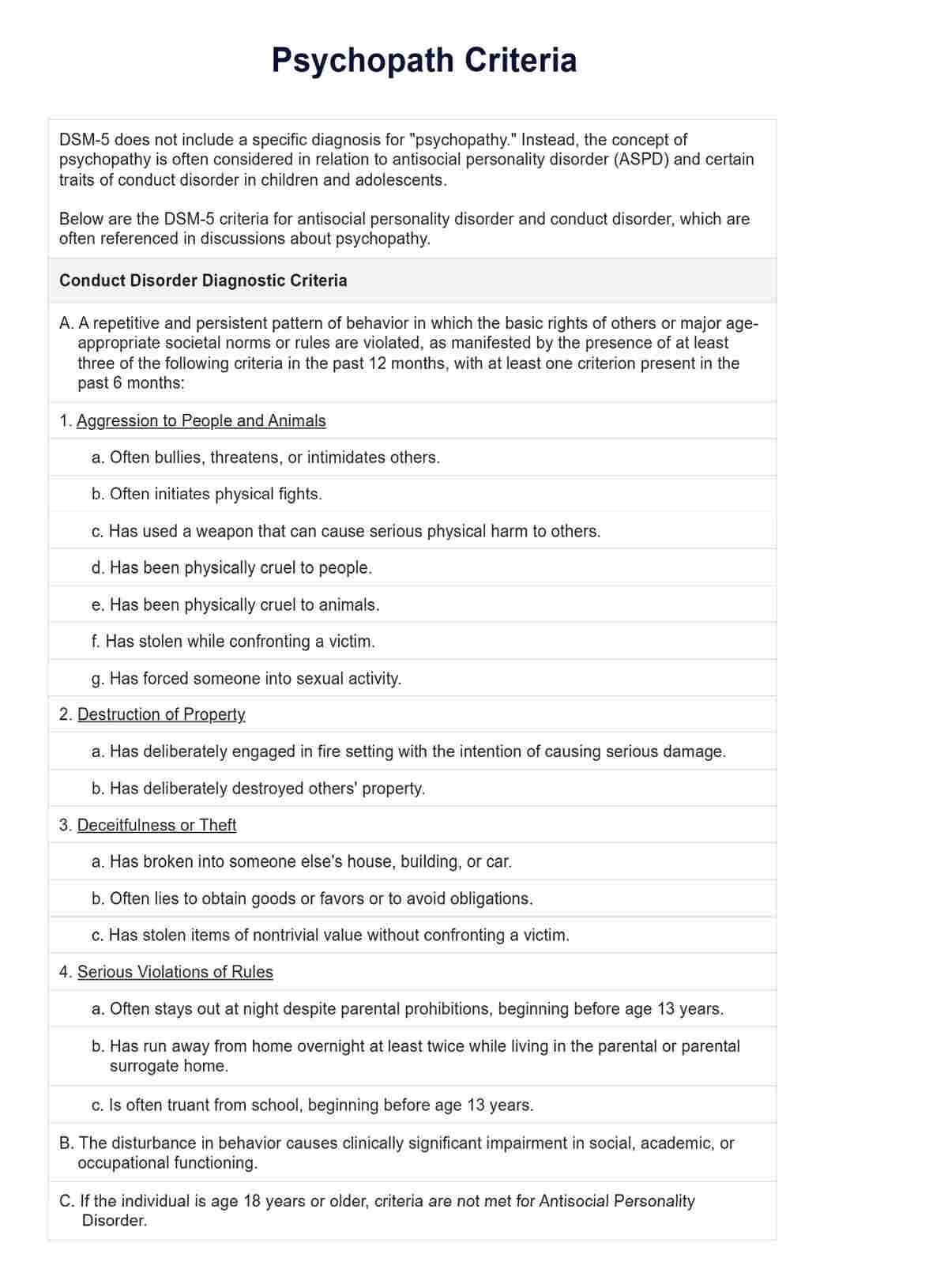 DSM 5 Psychopath Criteria PDF Example