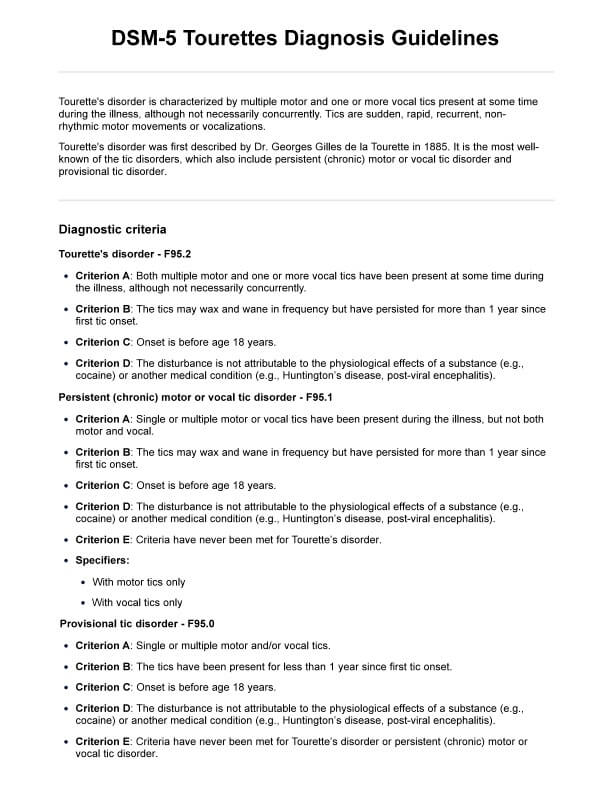 DSM-5 Tourettes Diagnosis Guidelines PDF Example