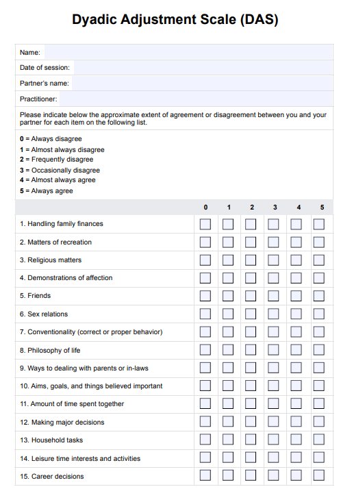 Dyadic Adjustment Scale (DAS) PDF Example