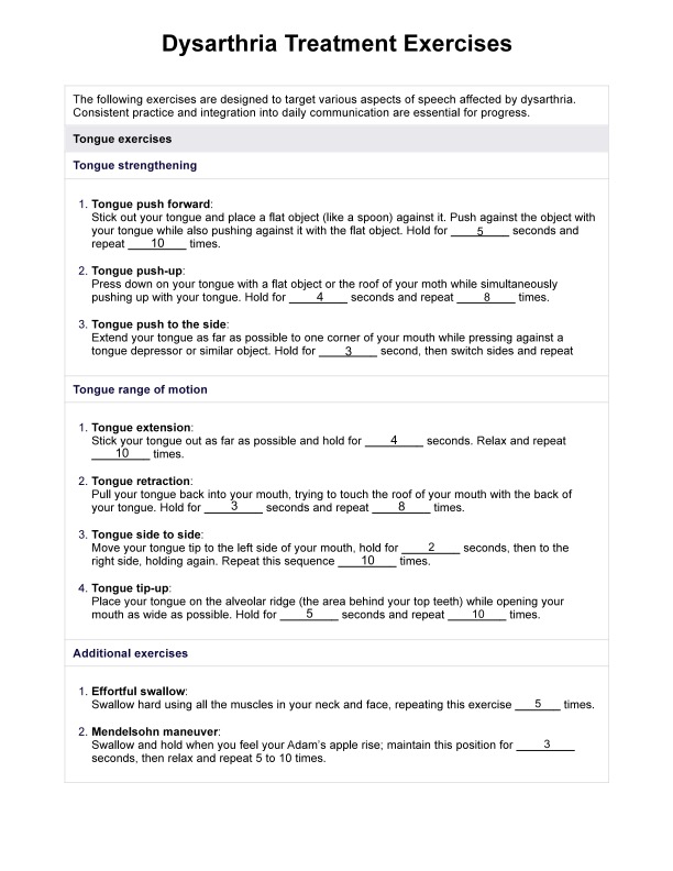 Dysarthria Treatment Exercises PDF Example