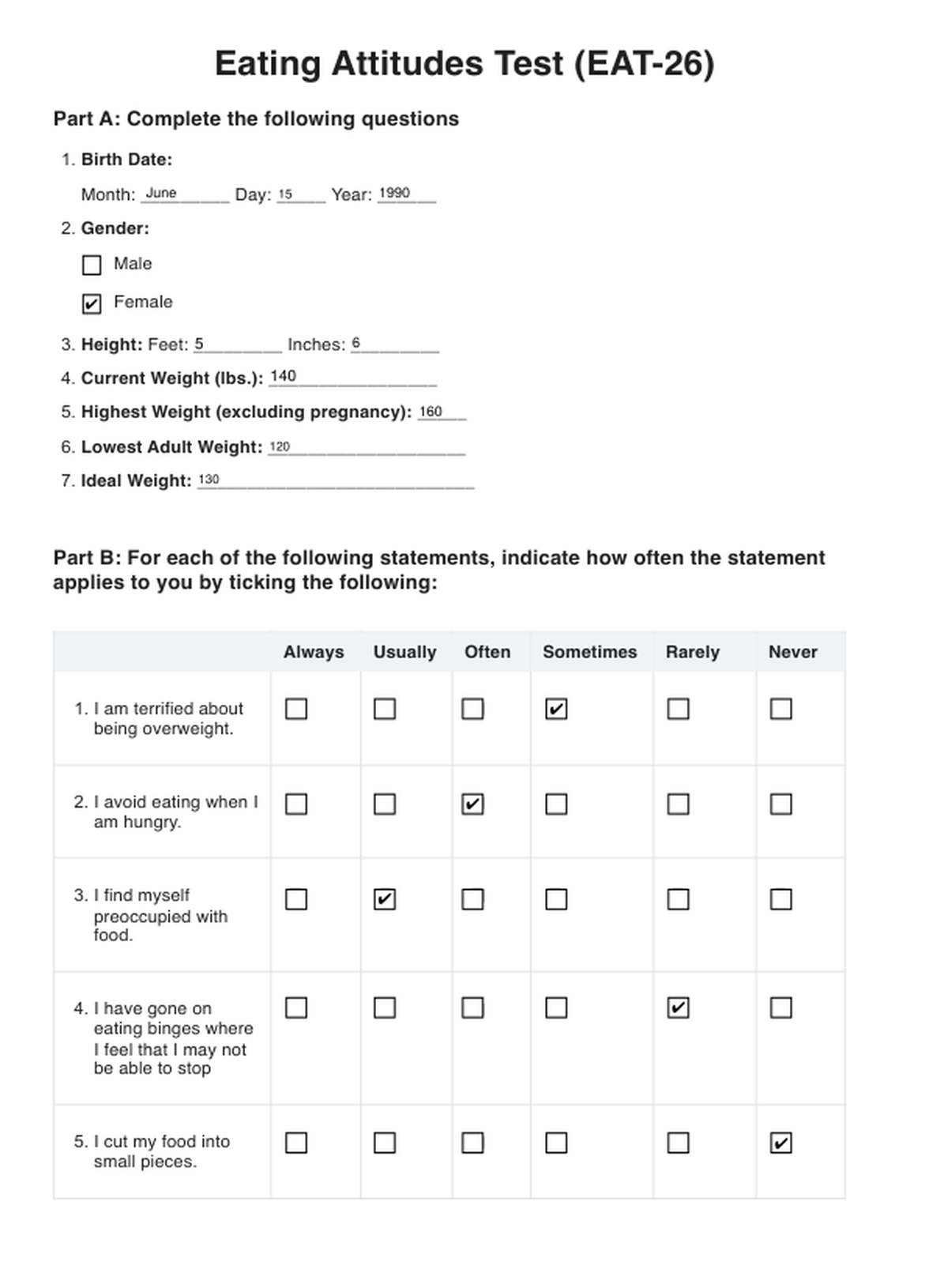 Eating Attitudes Test PDF Example