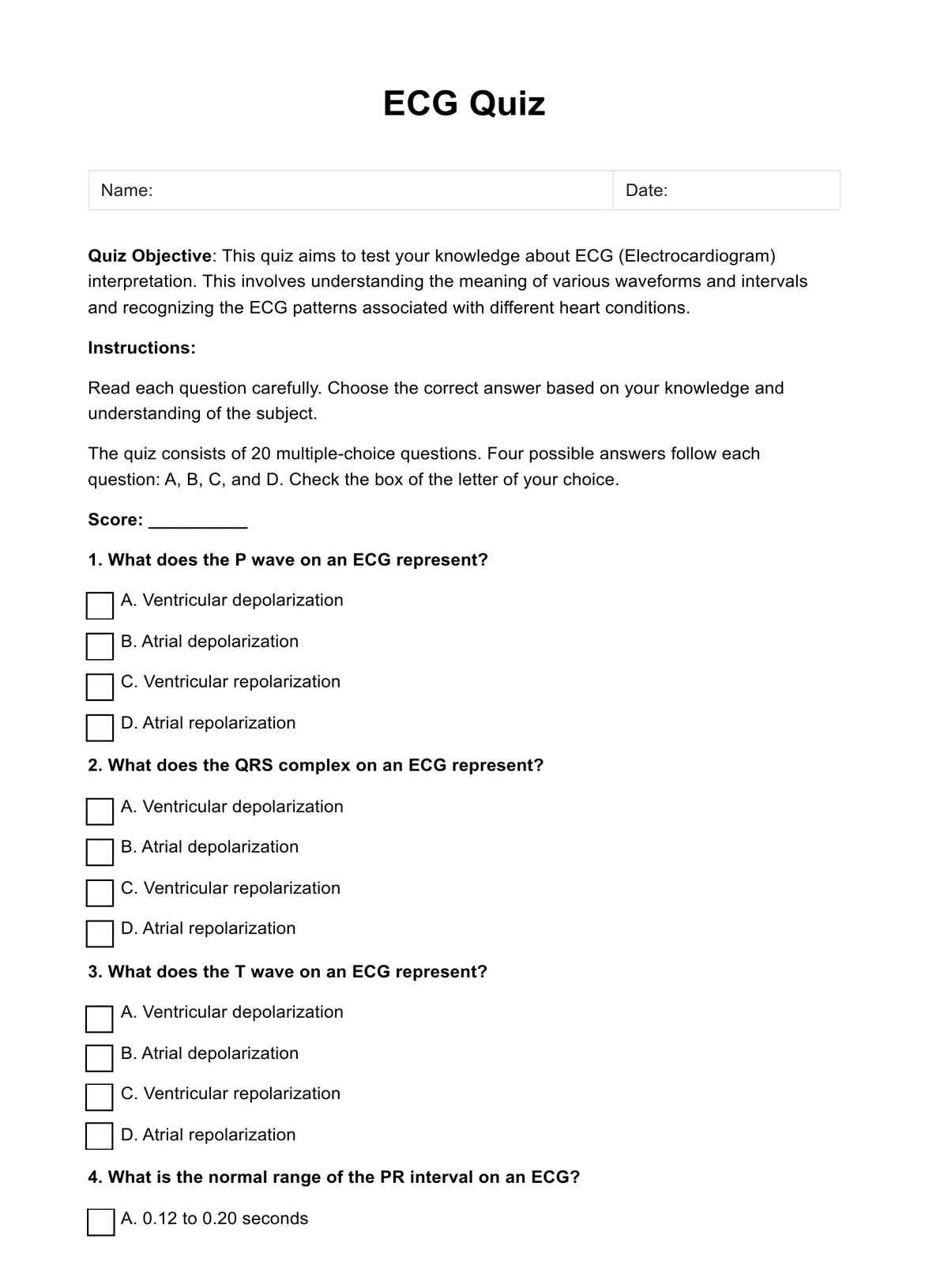 ECG Quiz PDF Example