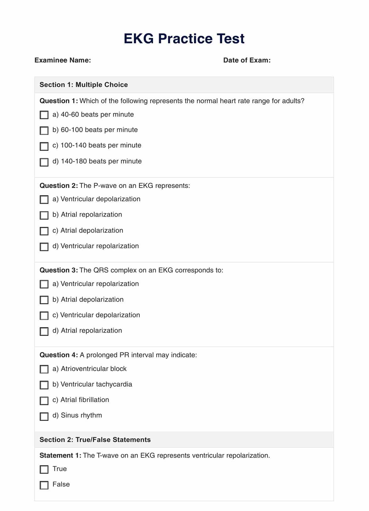 EKG Practice Test PDF Example