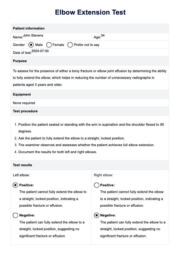 Elbow Extension Test PDF Example