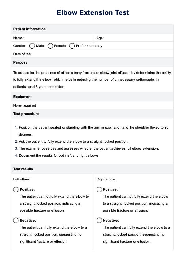 Elbow Extension Test PDF Example