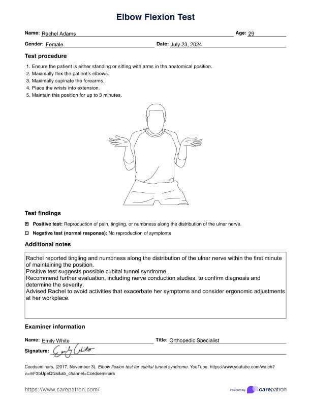 Elbow Flexion Test PDF Example