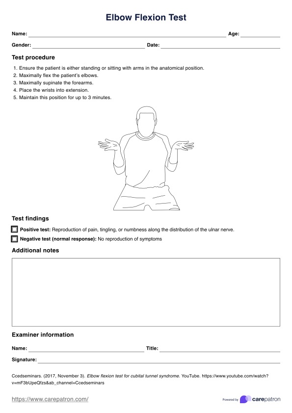 Elbow Flexion Test PDF Example