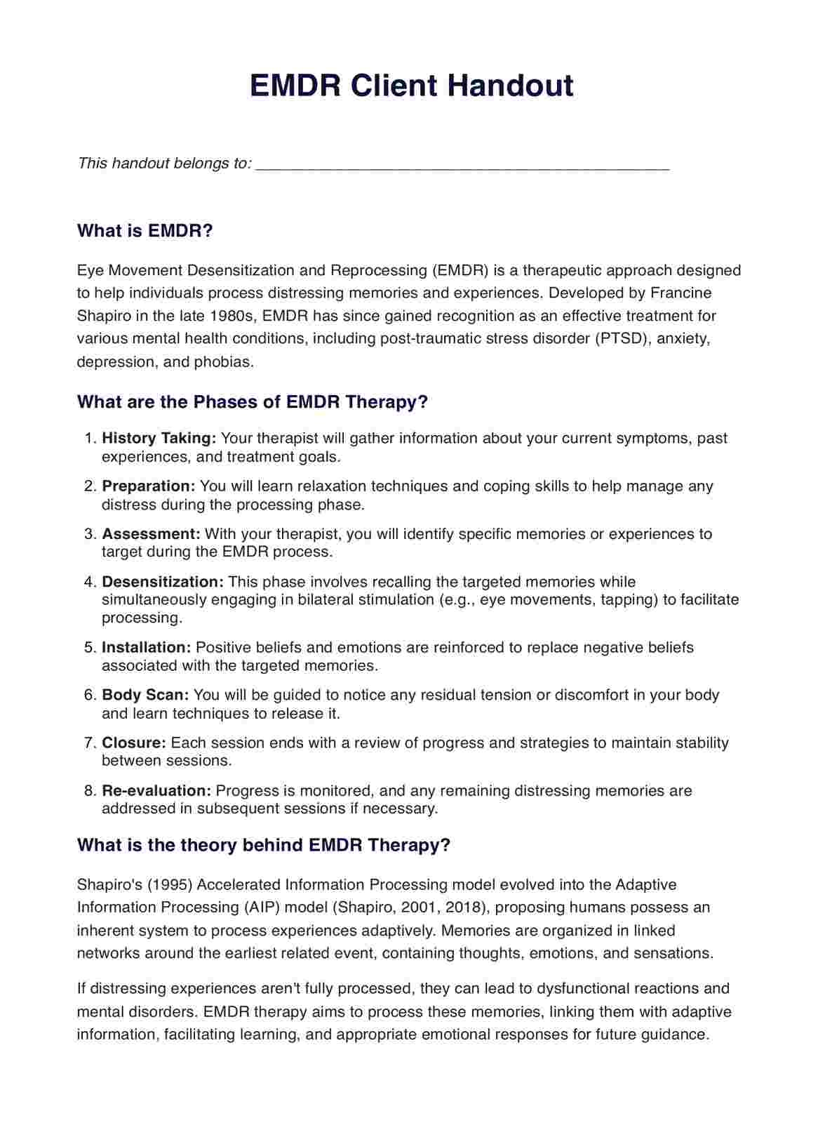EMDR Client Handout PDF Example