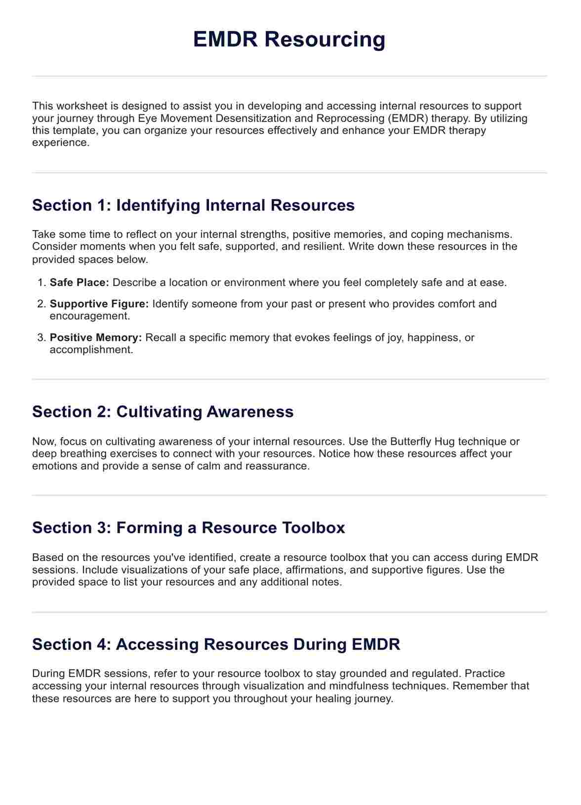 EMDR Resourcing PDF PDF Example