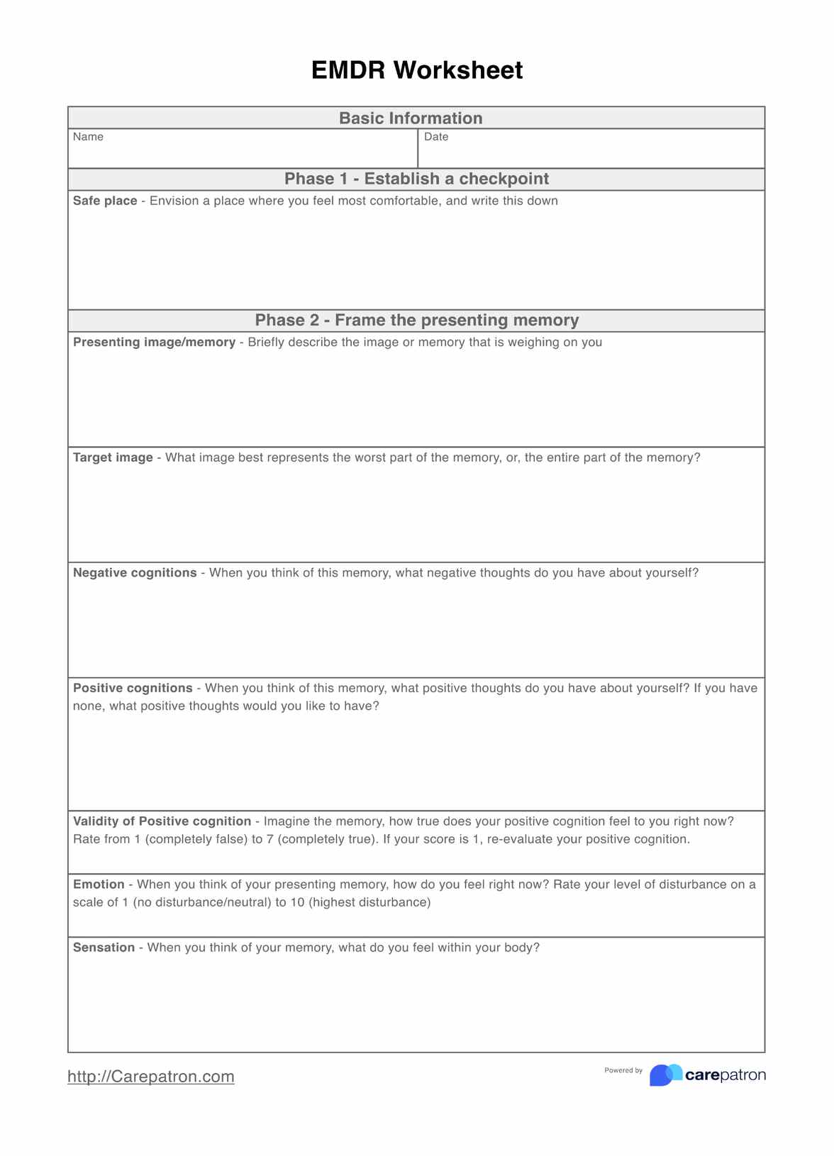 EMDR Worksheets PDF Example