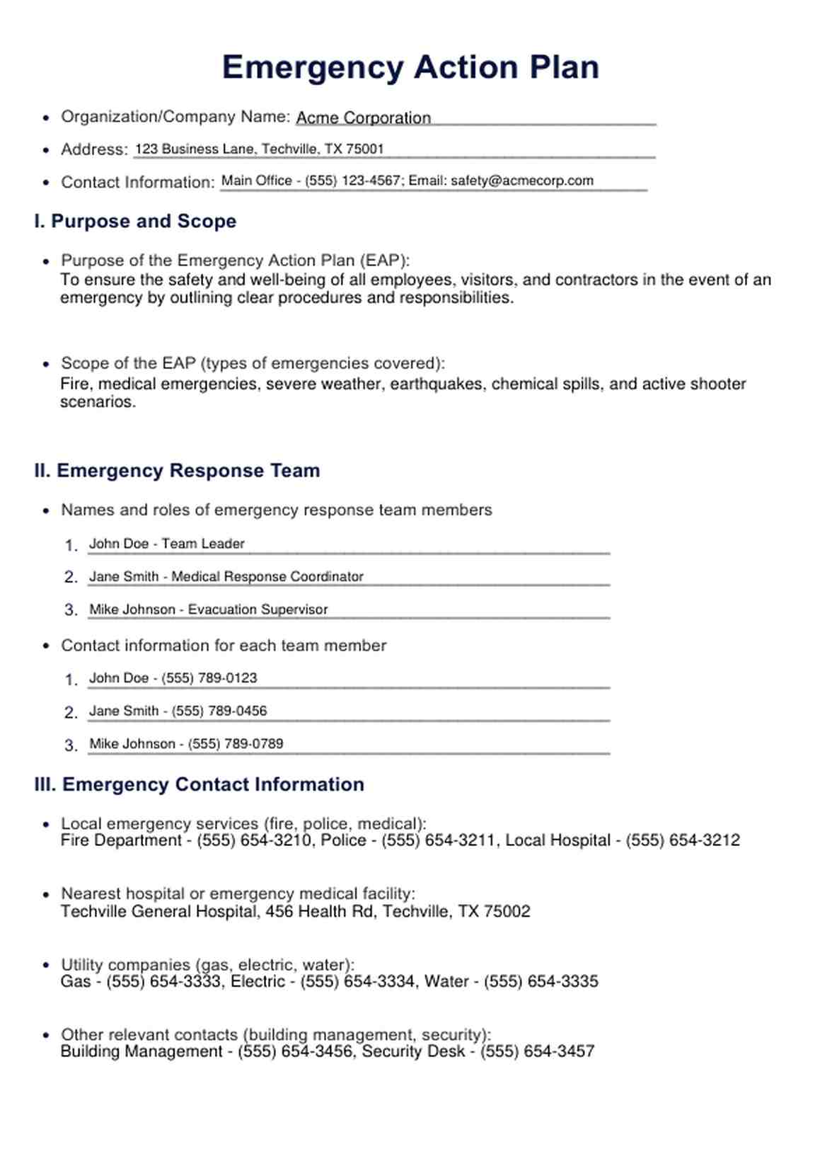 Plan de Acción de Emergencia PDF Example