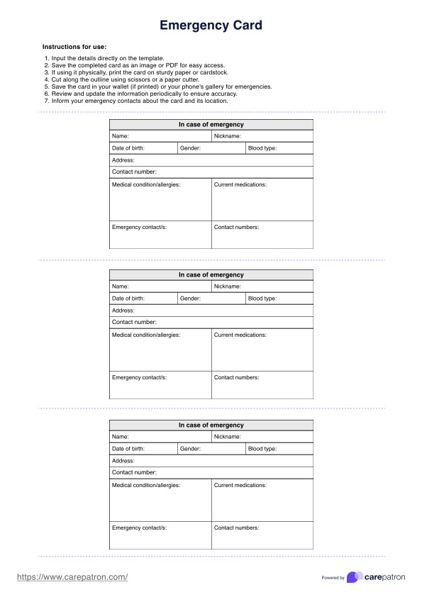 Formulario de contacto de emergencia PDF Example