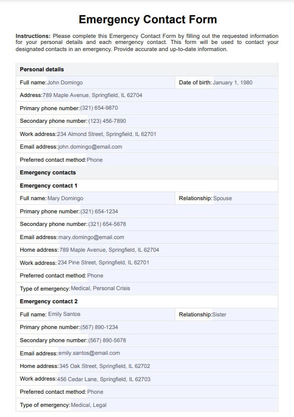 Formulir Kontak Darurat PDF Example