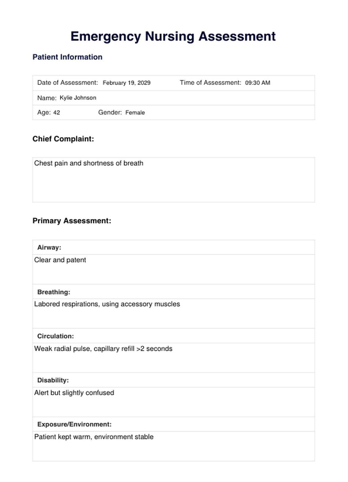 Emergency Nursing Assessment PDF Example