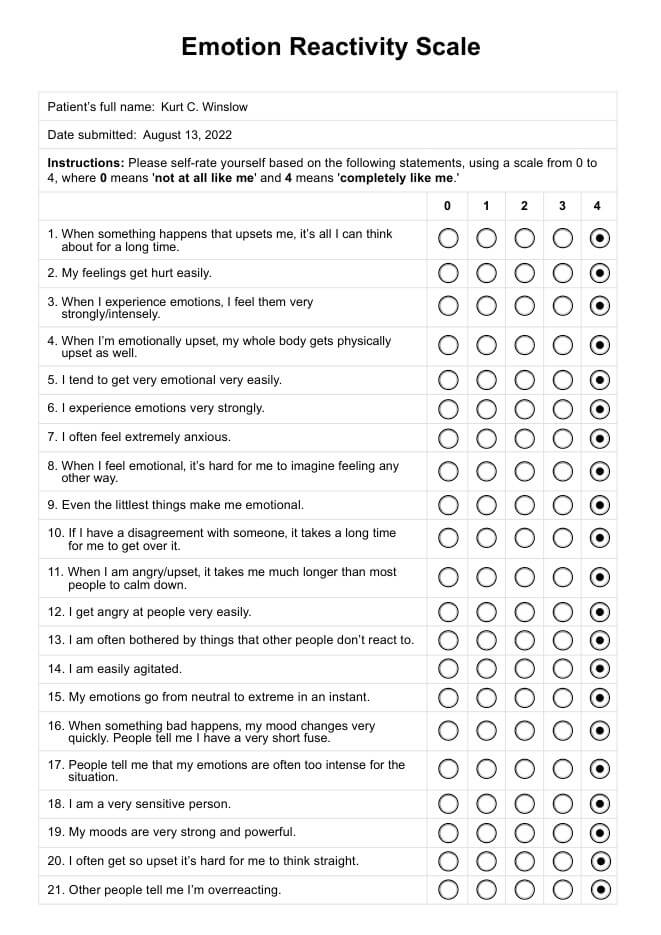 Emotion Reactivity Scale (ERS) PDF Example