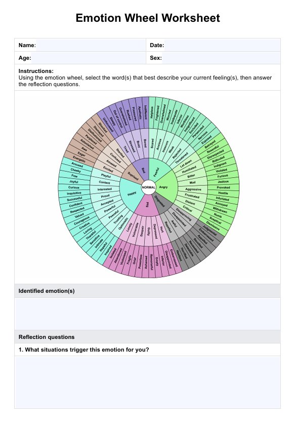 Emotion Wheel Worksheets PDF Example