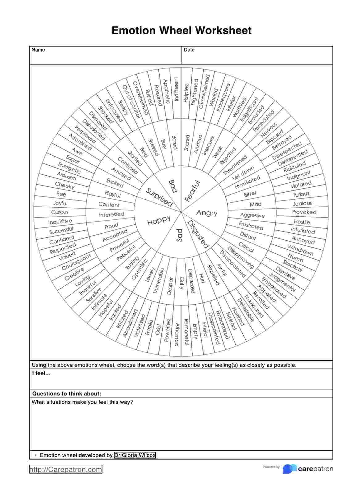 Emotion Wheel Worksheets PDF Example